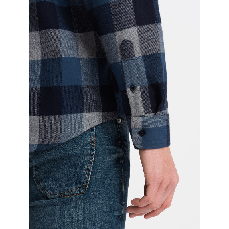 Ombre Men's plaid flannel shirt - blue