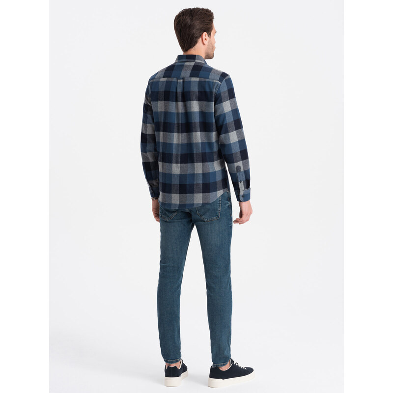 Ombre Men's plaid flannel shirt - blue