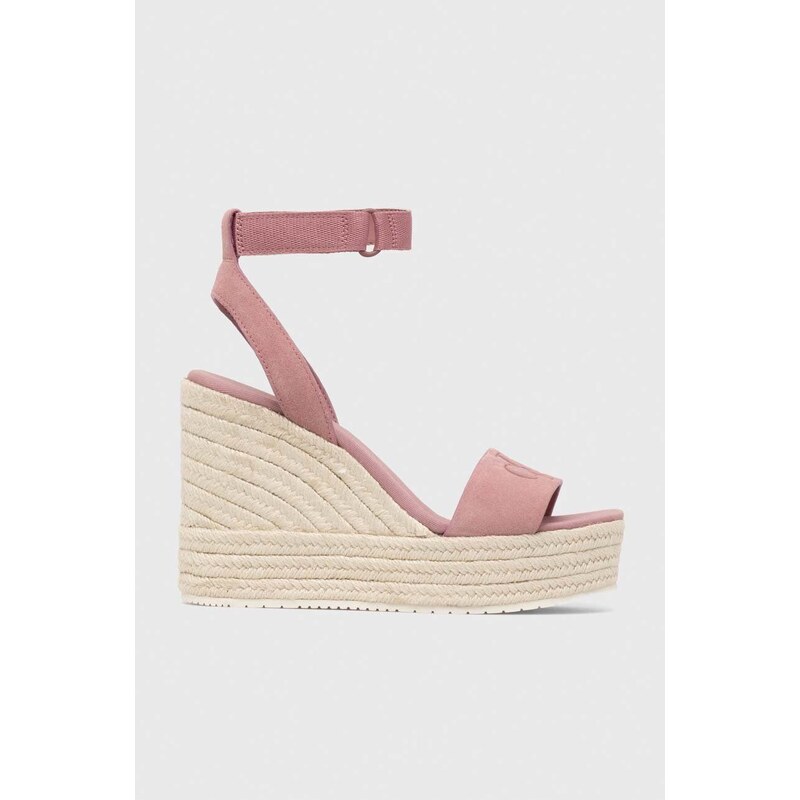 Semišové sandály Calvin Klein Jeans WEDGE SANDAL SU CON MG BTW růžová barva, YW0YW01026