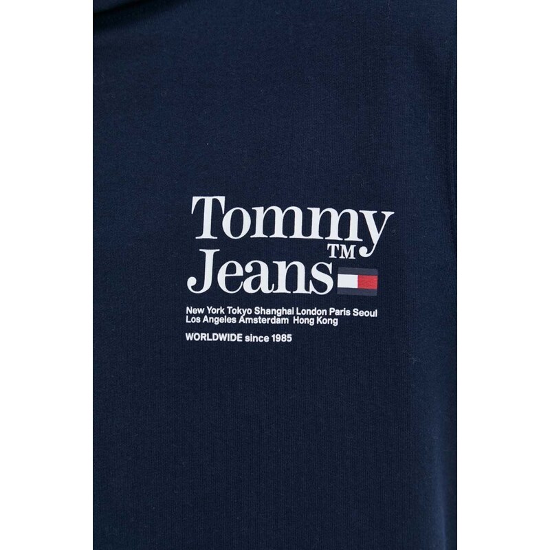 Mikina Tommy Jeans pánská, tmavomodrá barva, s kapucí, s potiskem