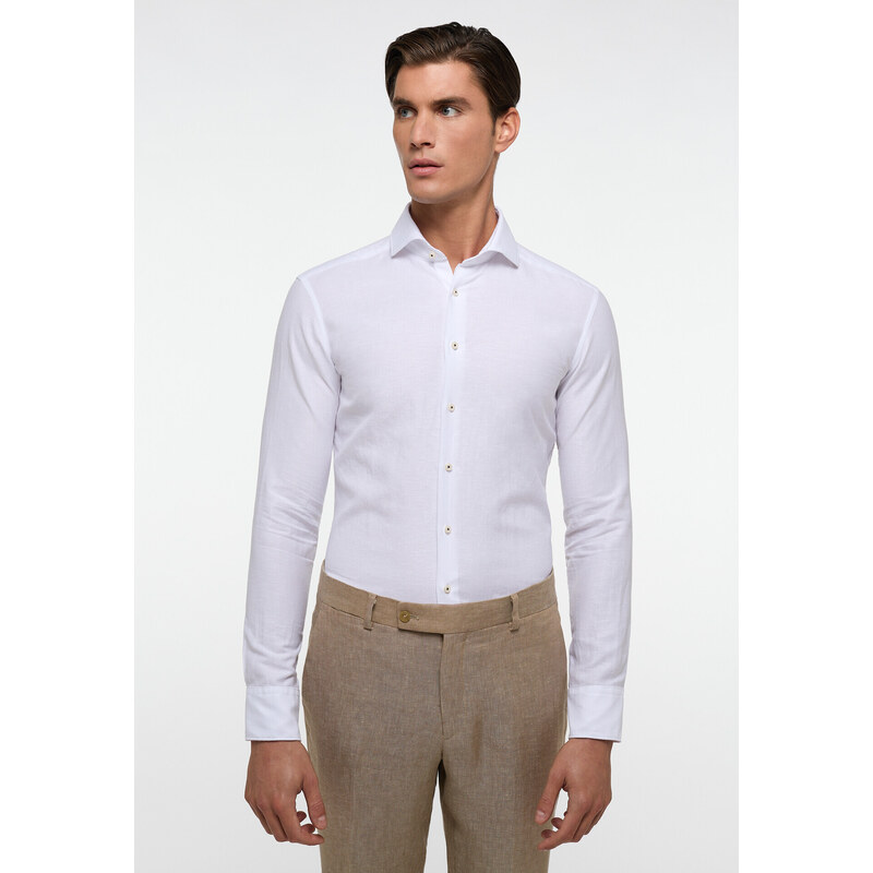 Lněná pánská košile bílá 1863 by ETERNA Slim fit Extra Soft