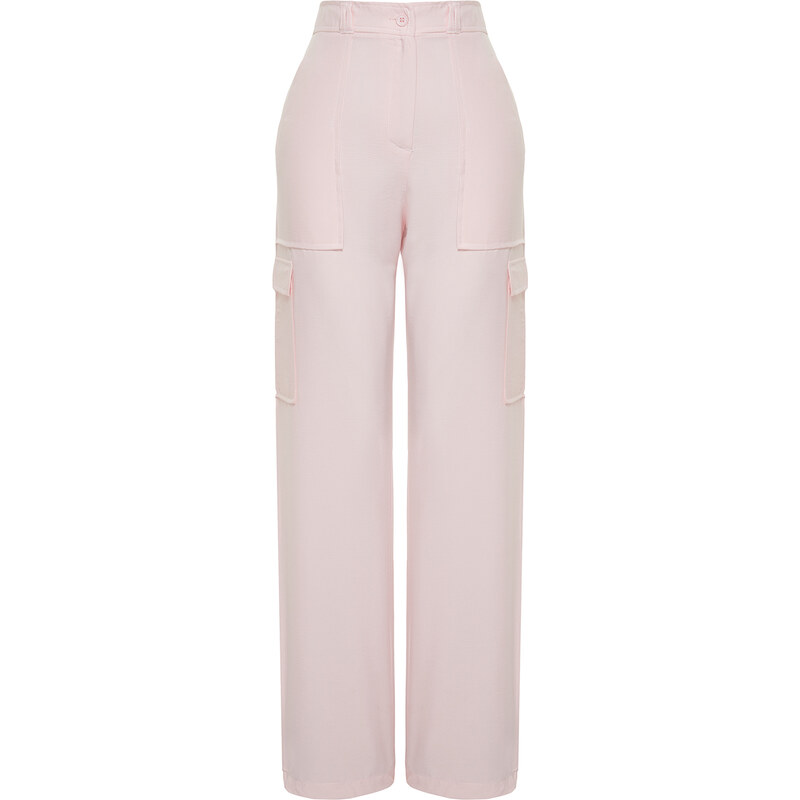 Trendyol Pink Cargo Wide Leg Contrast Stitch Detail Woven Trousers