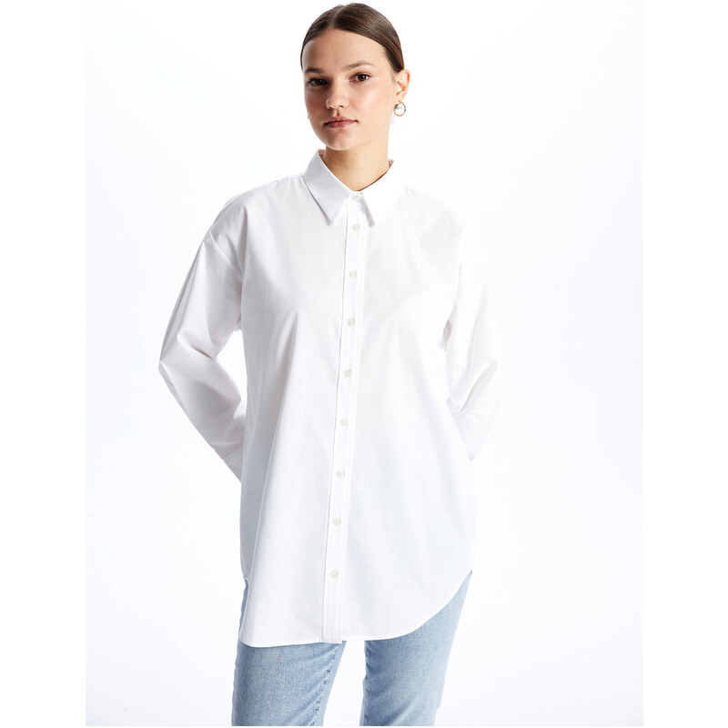 LC Waikiki Women's Plain Long Sleeve Poplin Shirt Tunic