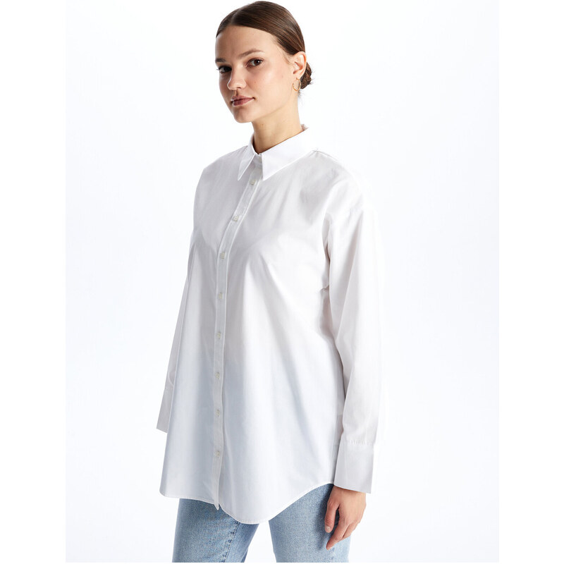 LC Waikiki Women's Plain Long Sleeve Poplin Shirt Tunic