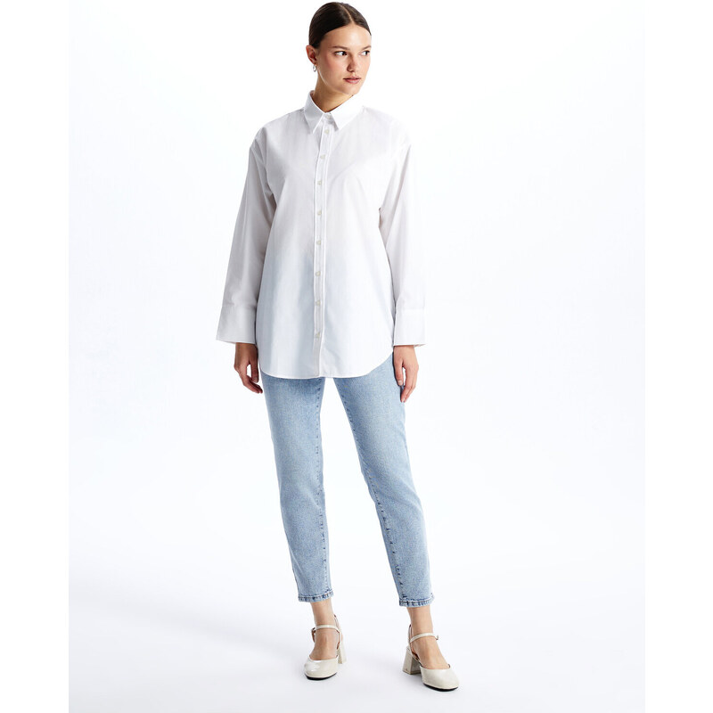 LC Waikiki Women's Plain Long Sleeve Poplin Shirt Tunic