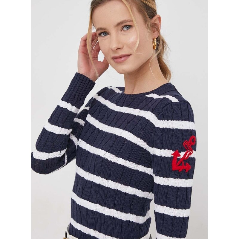 Bavlněný svetr Polo Ralph Lauren tmavomodrá barva