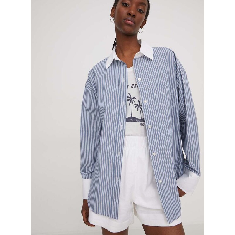 Košile Abercrombie & Fitch dámská, tmavomodrá barva, relaxed, s klasickým límcem