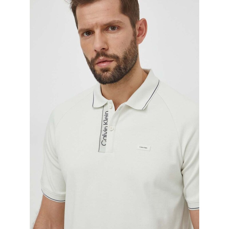 Bavlněné polo tričko Calvin Klein zelená barva, s aplikací