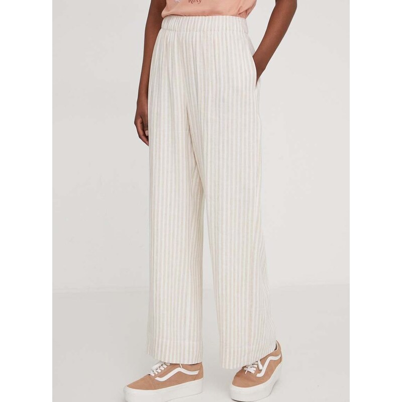 Plátěné kalhoty Abercrombie & Fitch béžová barva, jednoduché, high waist
