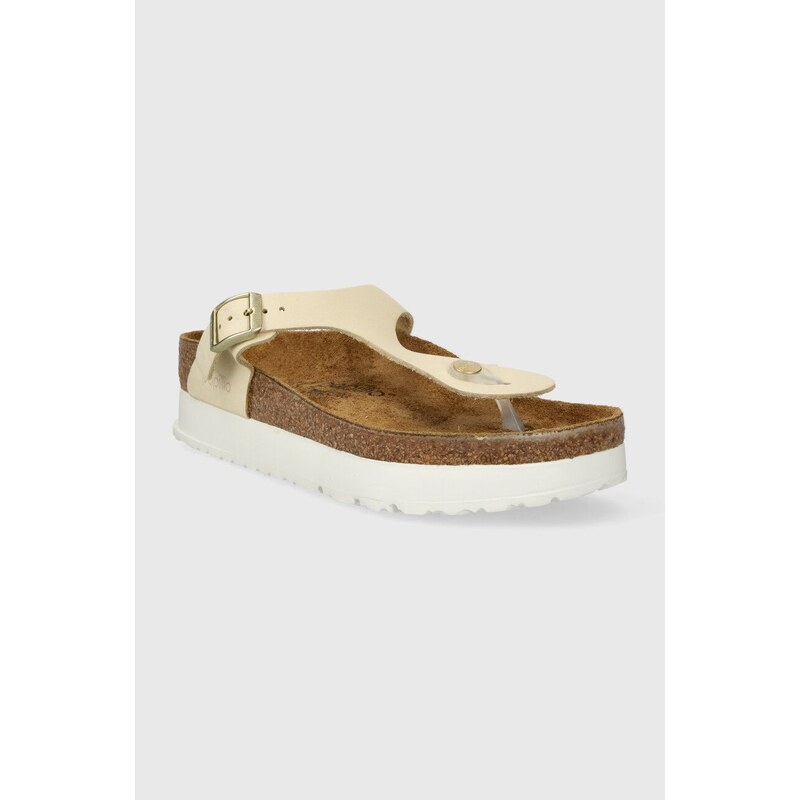 Kožené žabky Birkenstock X PAPILLIO Gizeh Platform Flex dámské, béžová barva, na plochém podpatku, 1026899