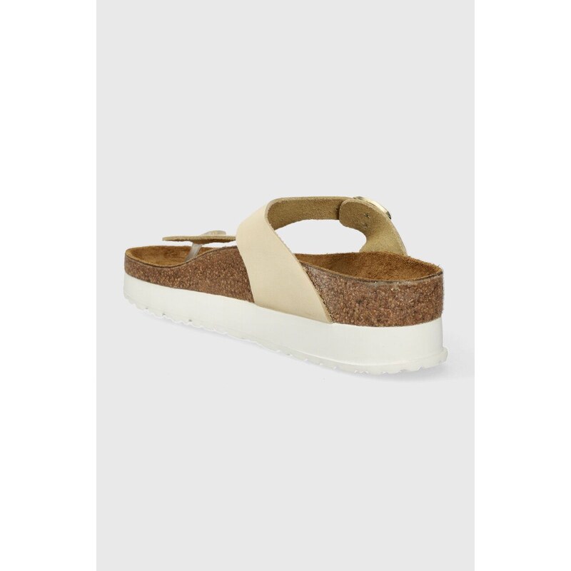 Kožené žabky Birkenstock X PAPILLIO Gizeh Platform Flex dámské, béžová barva, na plochém podpatku, 1026899