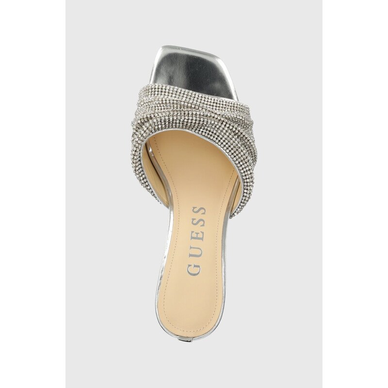 Pantofle Guess HADEY dámské, stříbrná barva, na podpatku, FLJHAD LEM03