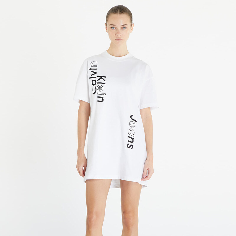 Šaty Calvin Klein Jeans Multi Placement Logo Tee Dress Bright White
