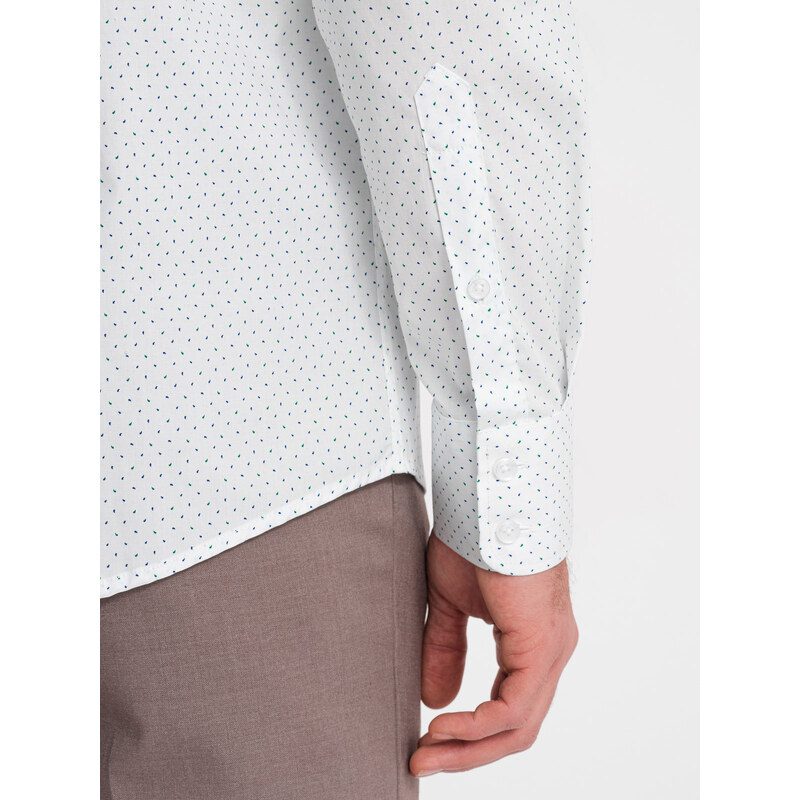 Ombre Clothing Pánská bavlněná košile REGULAR FIT s mikro vzorem - bílá V1 OM-SHCS-0152