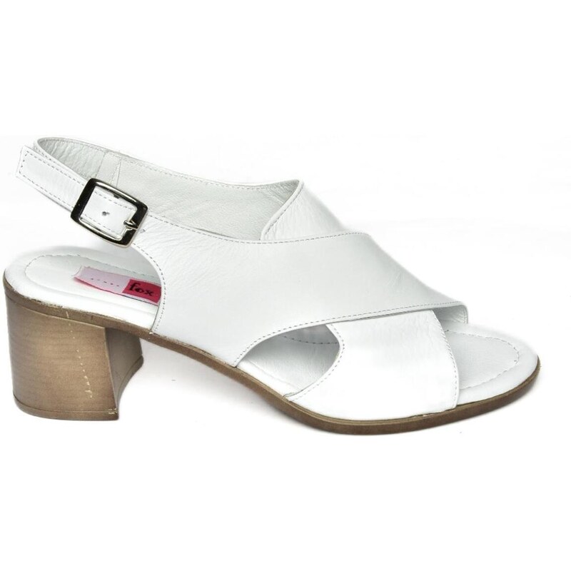 Fox Shoes P555450503 White Genuine Leather Women's Thick Heeled Shoes