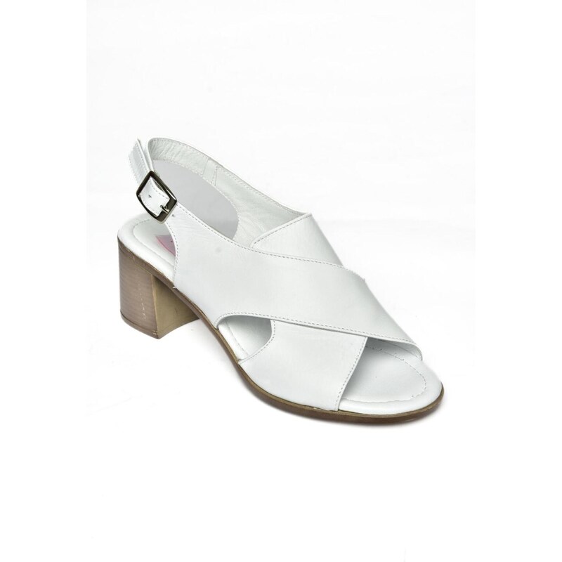 Fox Shoes P555450503 White Genuine Leather Women's Thick Heeled Shoes