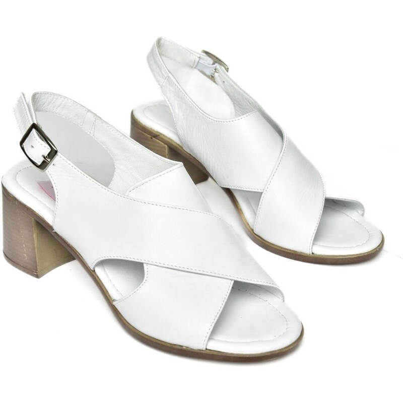 Fox Shoes P555450503 White Genuine Leather Women's Thick Heeled Shoes