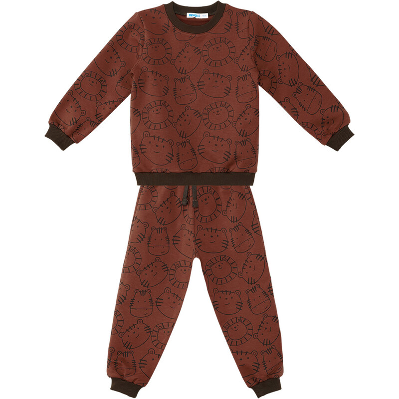 Denokids Animals Baby Boy Brown Tracksuit Set