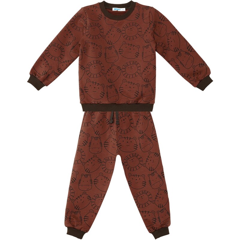 Denokids Animals Baby Boy Brown Tracksuit Set