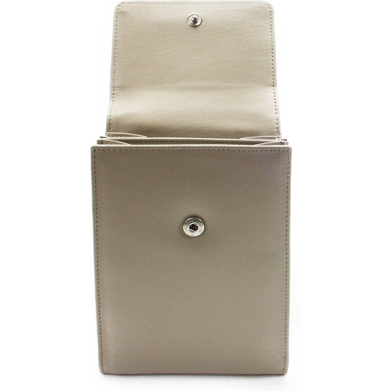 Světle béžová kožená klopnová dámská mini kabelka Agota