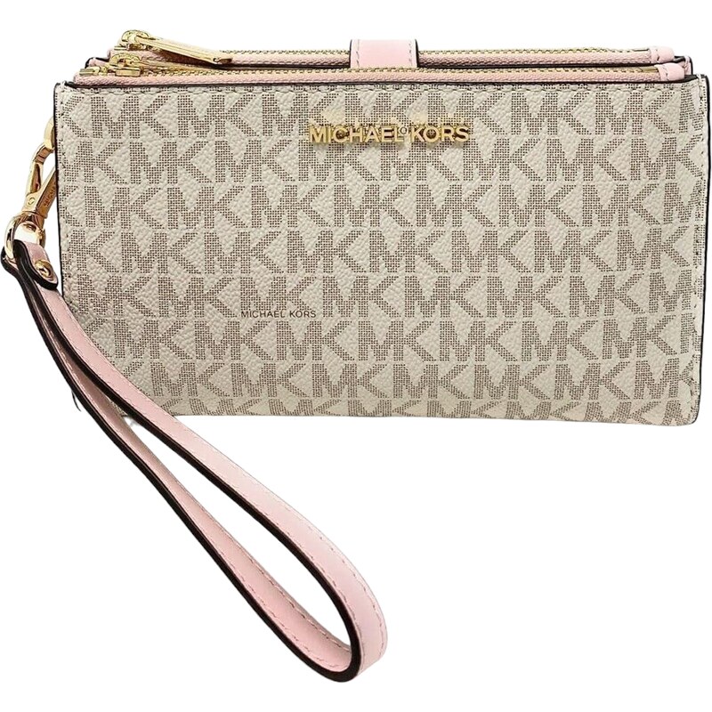 Michael Kors peněženka wristlet double zip logo vanilla růžová