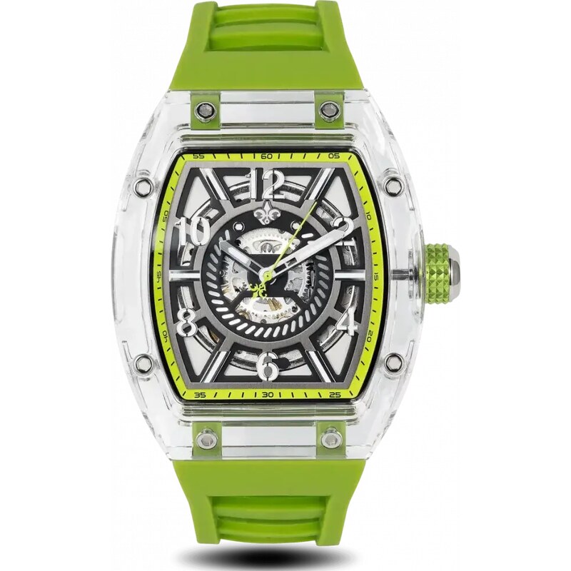 Ralph Christian Watches Stříbrné pánské hodinky Ralph Christian s gumovým páskem The Ghost - Acid Green Automatic 43MM