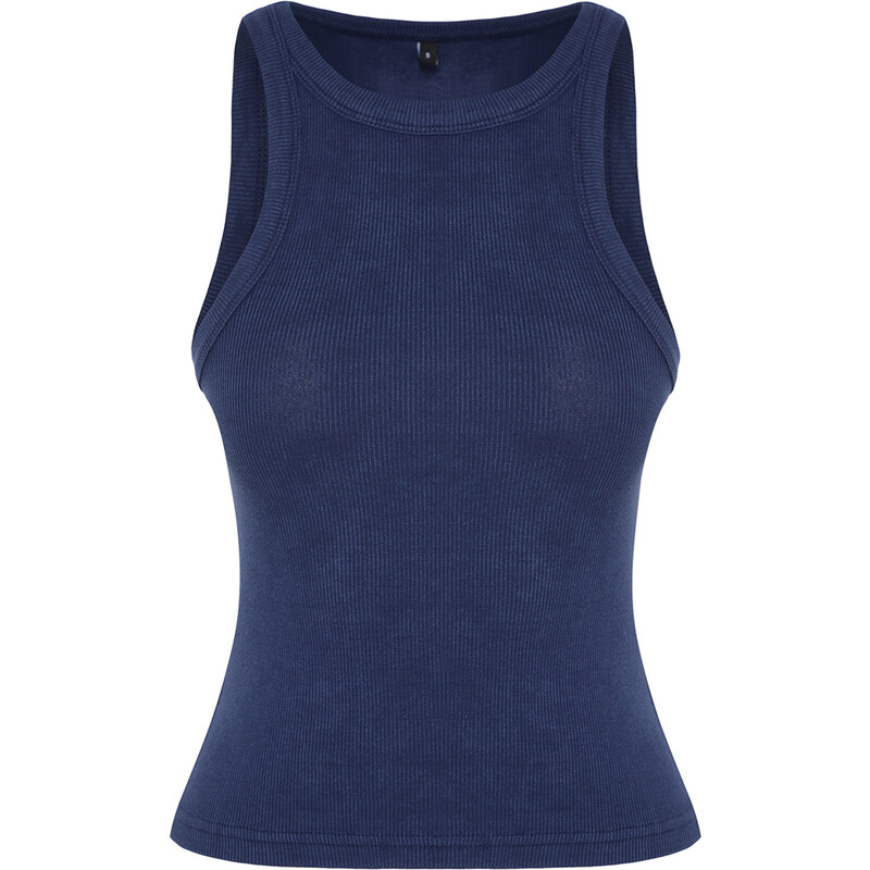 Trendyol Navy Blue Pale Effect Fitted Halter Neck Ribbed Cotton Stretch Knit Undershirt