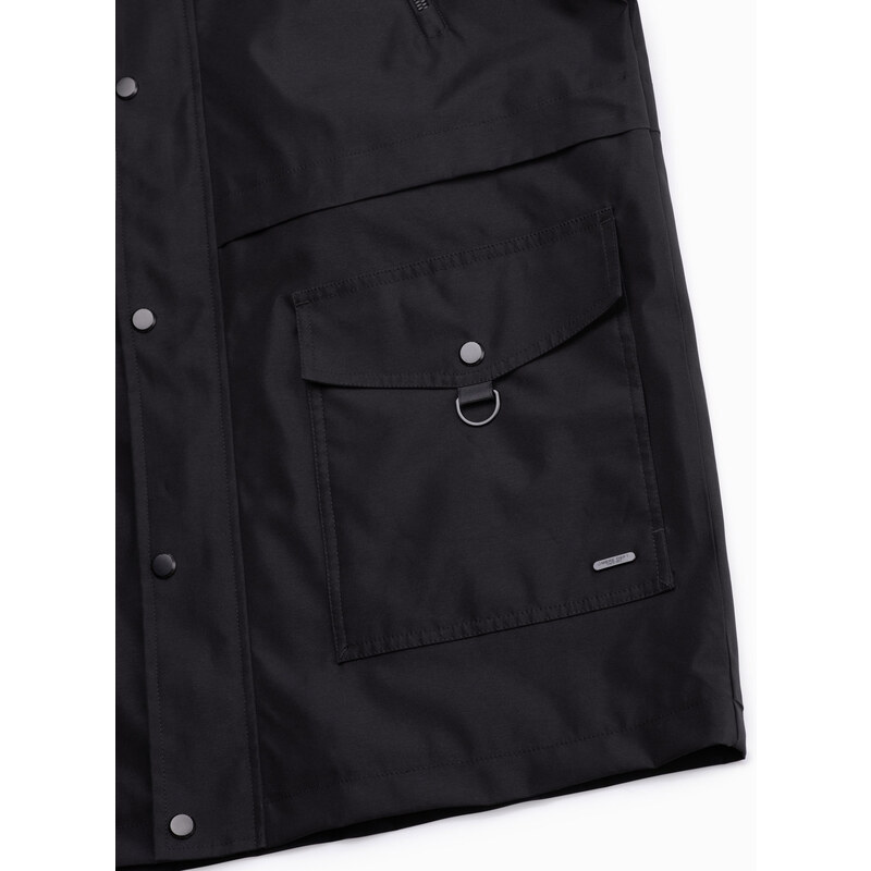 Ombre Men's parka jacket with cargo pockets - black