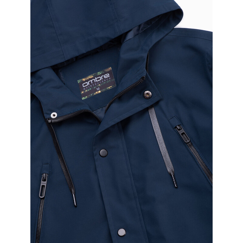 Ombre Clothing Pánská bunda parka s kapsami - tmavě modrá V1 OM-JANP-22FW-004