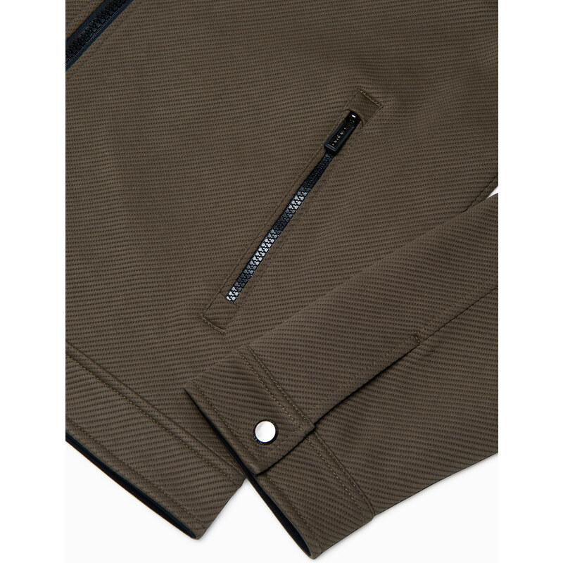 Ombre Clothing Pánská bunda BIKER ze strukturované tkaniny - tmavě olivově zelená V1 OM-JANP-0138