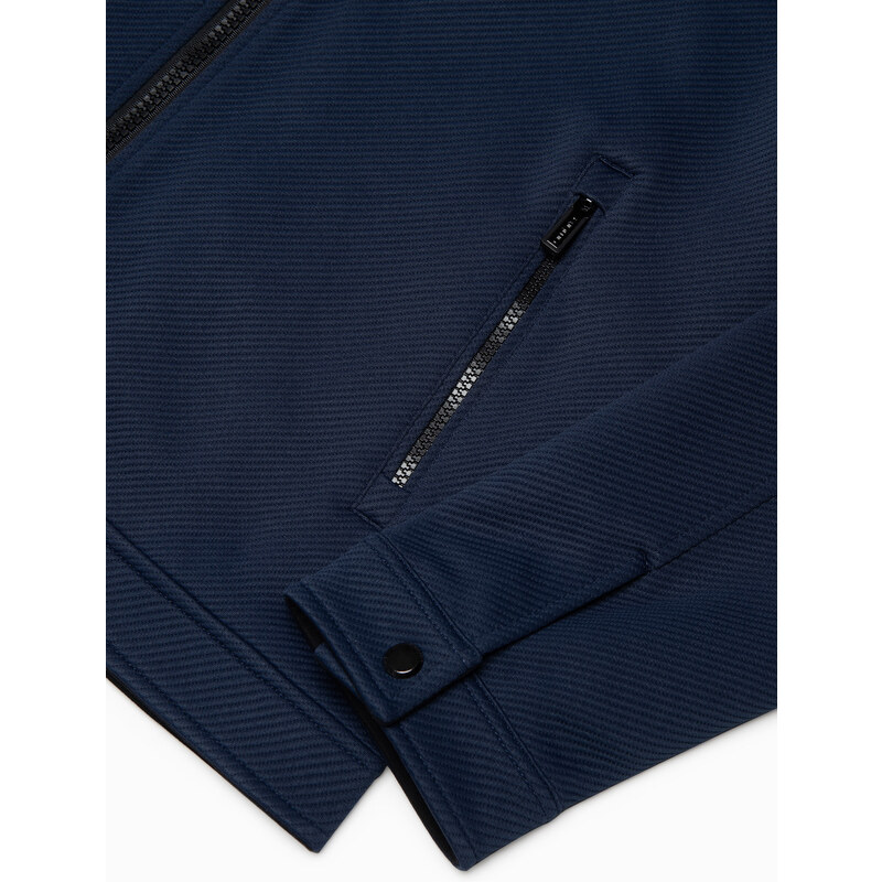 Ombre Clothing Pánská bunda BIKER ze strukturované tkaniny - tmavě modrá V3 OM-JANP-0138
