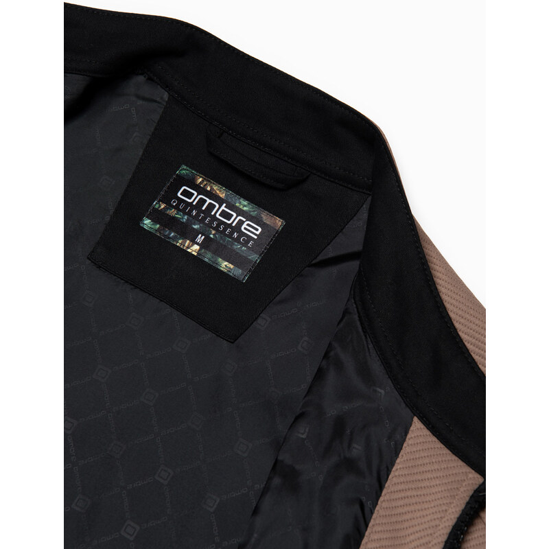 Ombre Clothing Pánská bunda BIKER ze strukturované tkaniny - světle hnědá V4 OM-JANP-0138