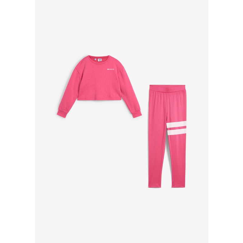 bonprix Dívčí mikina + sportovní legíny (2dílná souprava) Pink