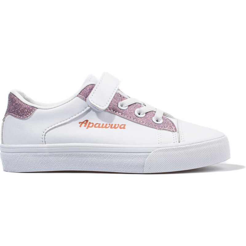 Children's sneakers Shelvt white with pink glitter