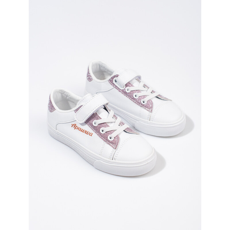 White Shelvt baby sneakers with pink glitter