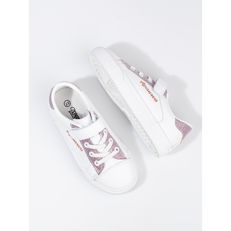 White Shelvt baby sneakers with pink glitter