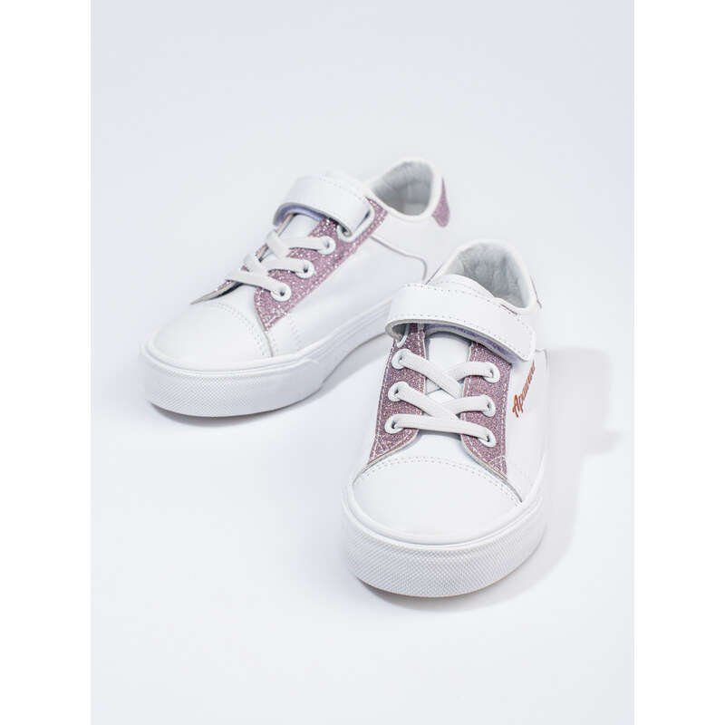 Children's sneakers Shelvt white with pink glitter