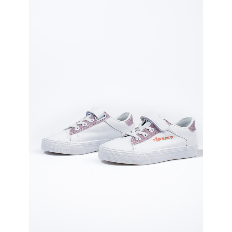 Children's sneakers Shelvt white with pink glitter