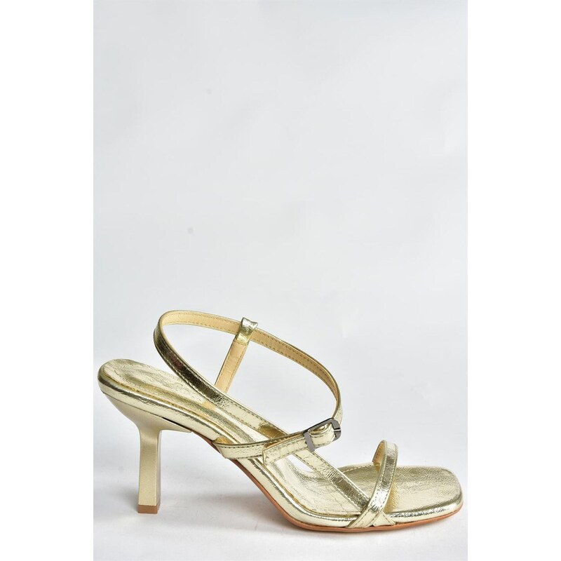 Fox Shoes Women's Gold Heeled Shoes with a Thin Band