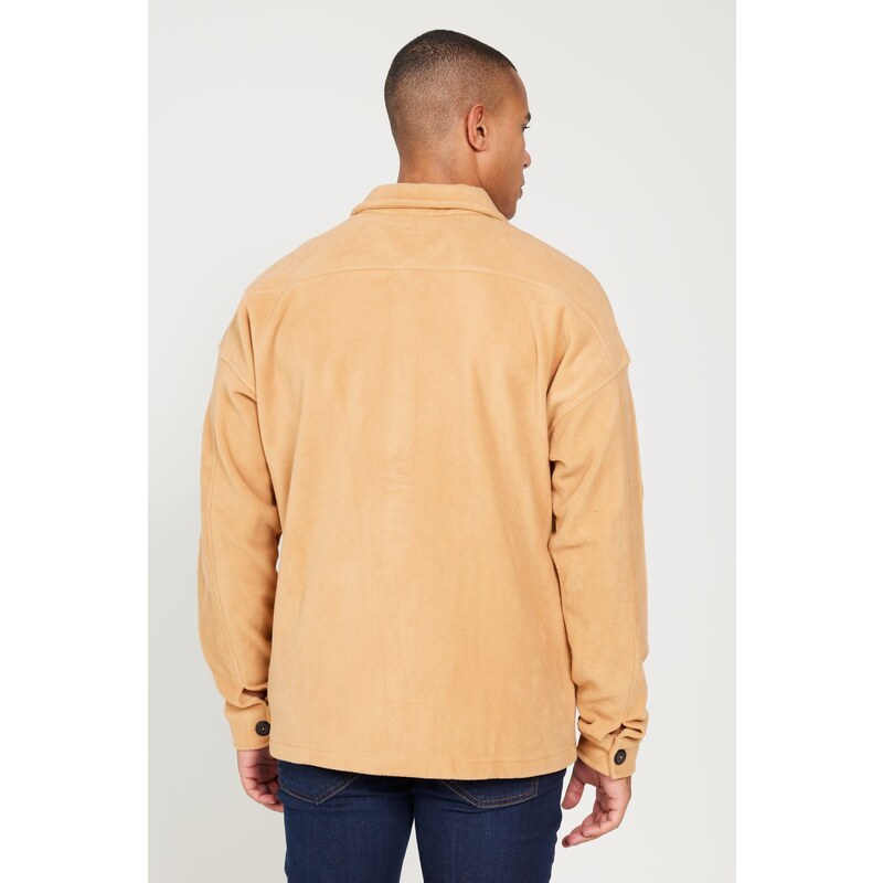 AC&Co / Altınyıldız Classics Men's Caramel Oversize Loose Fit Classic Collar Anti-Pilling Winter Comfortable Fleece Shirt.