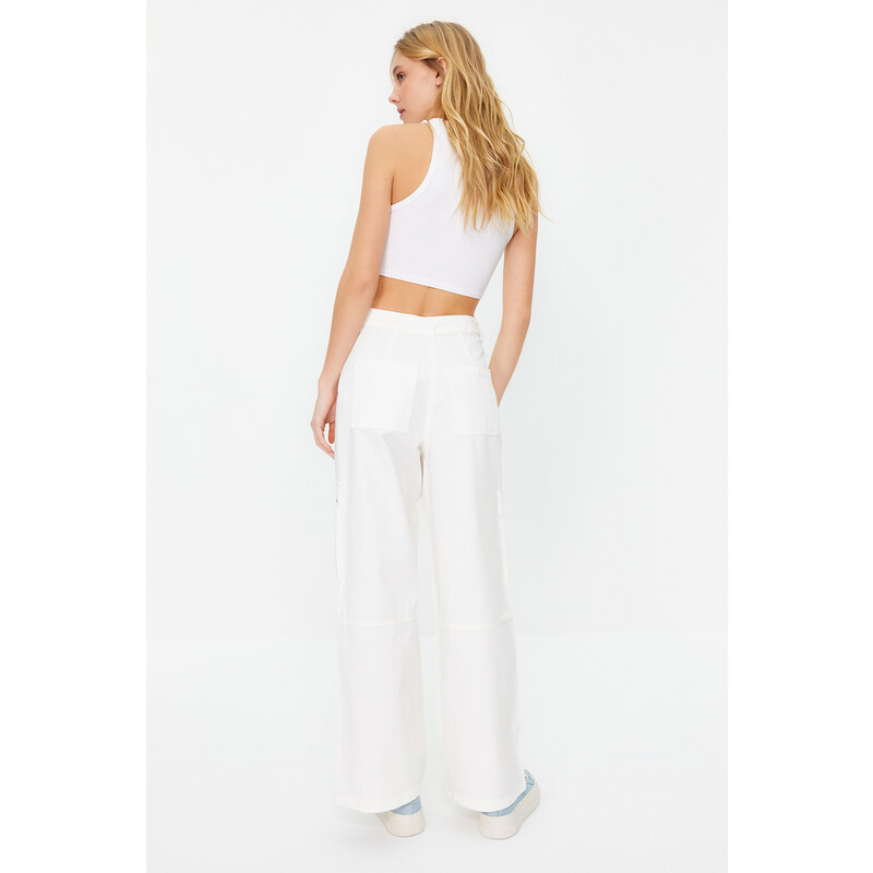 Trendyol White Zipper Detail High Waist Wide Leg Jeans