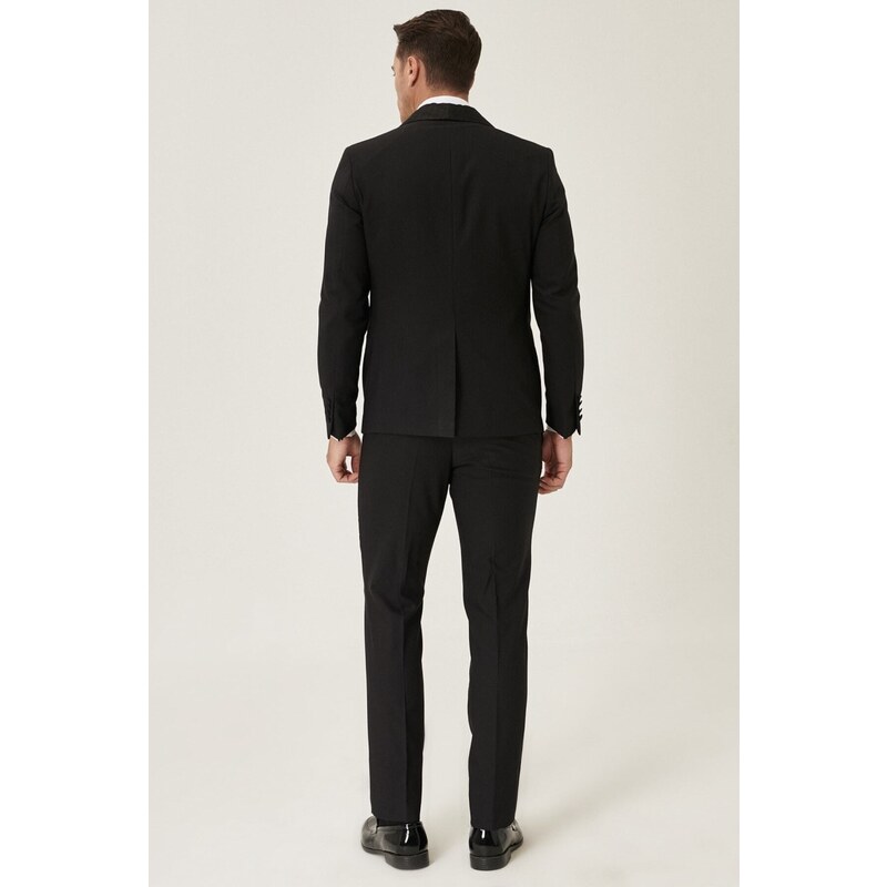 ALTINYILDIZ CLASSICS Men's Black Extra Slim Fit Slim Fit Vest Patterned Tuxedo Tuxedo