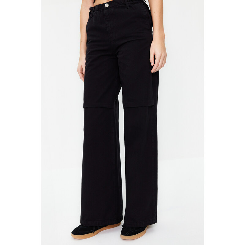 Trendyol Black Waist Detailed Normal Waist Wide Leg Jeans