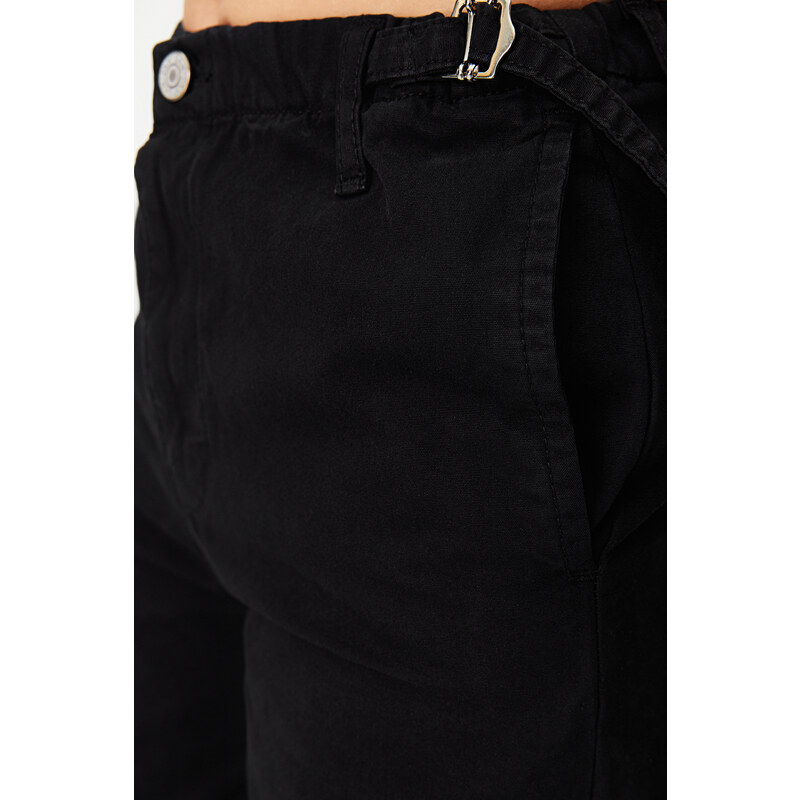 Trendyol Black Waist Detailed Normal Waist Wide Leg Jeans