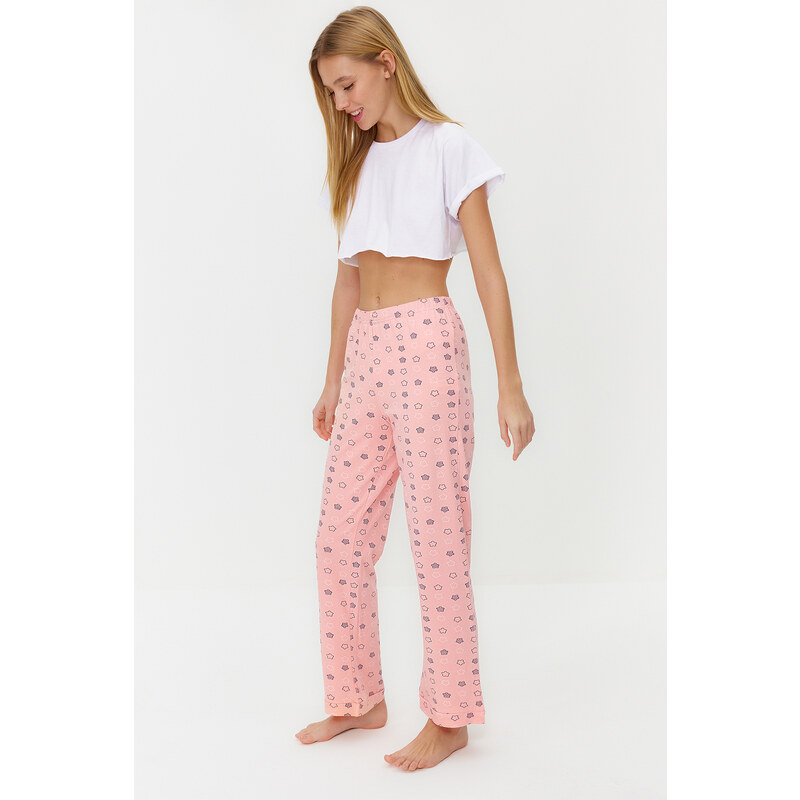 Trendyol Salmon Cotton Star Patterned Knitted Pajama Bottoms