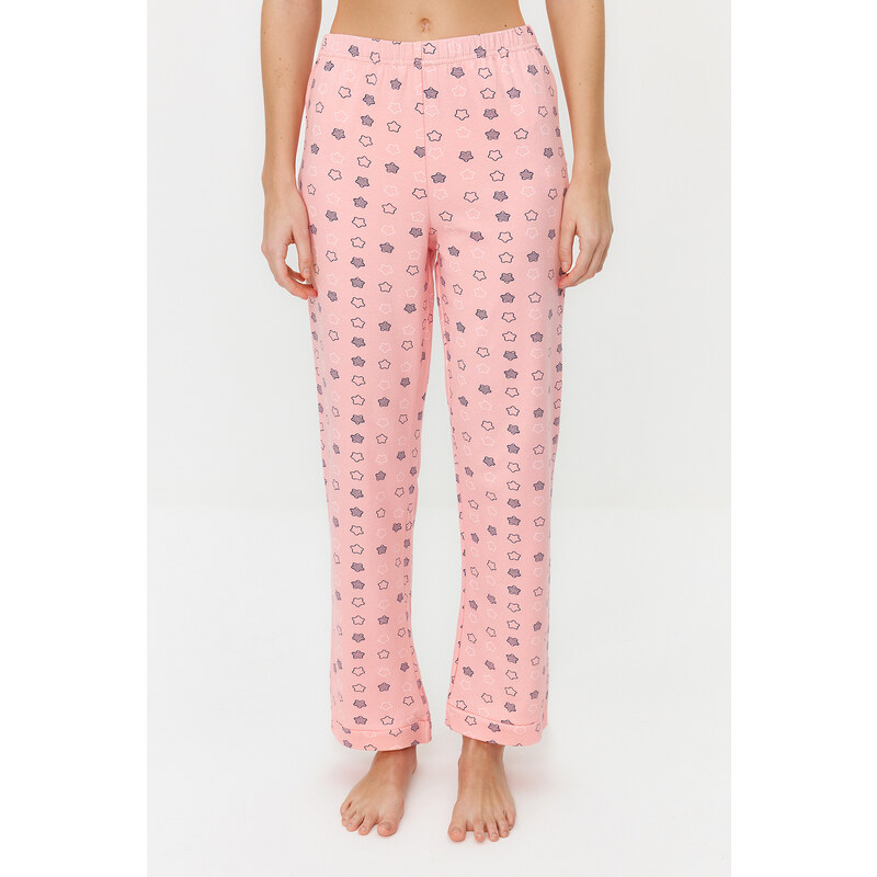 Trendyol Salmon Cotton Star Patterned Knitted Pajama Bottoms