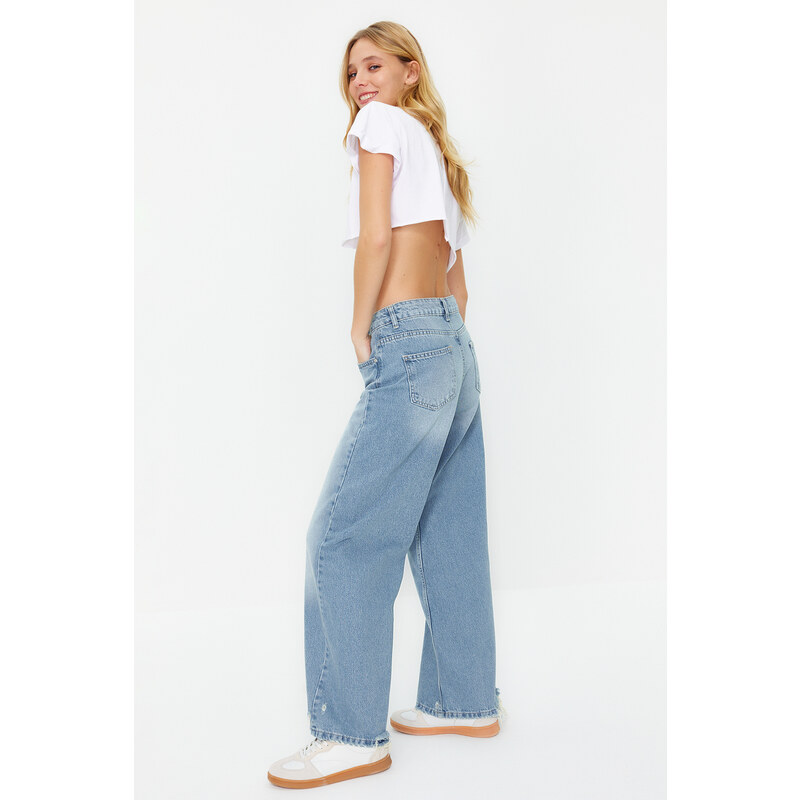 Trendyol Blue Stitching Detailed Normal Waist Extra Wide Leg Jeans