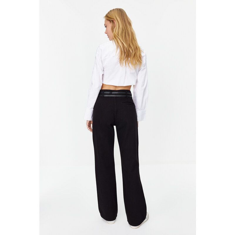 Trendyol Black Belt Detailed High Waist Wide Leg Jeans