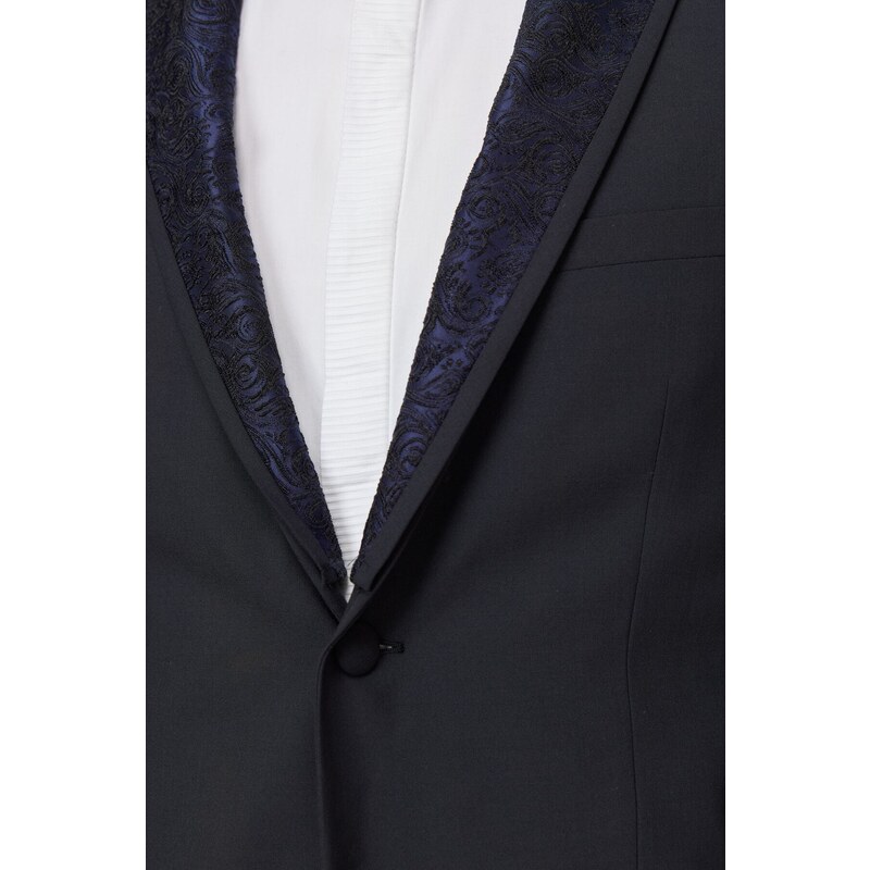 ALTINYILDIZ CLASSICS Men's Navy Blue Slim Fit Slim Fit Camouflage Shawl Collar Woolen Tuxedo Suit