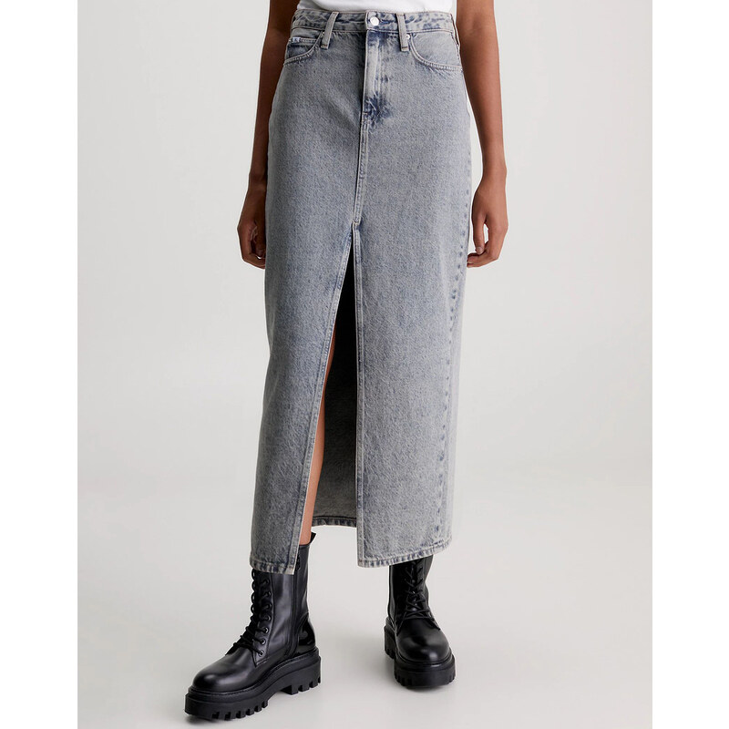 CALVIN KLEIN FRONT SPLIT MAXI DENIM SKIRT